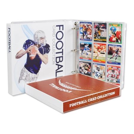 XL Capacity Football Card Storage Kit - Includes 20 Card Pages and Metal Binder Rings An array of football card binders displayed together, emphasizing the sport's popularity and the enthusiasm surrounding it.