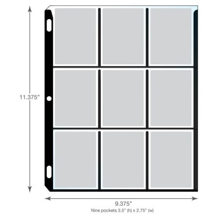 Black Framed Platinum 9 Pocket Card Sleeves - Holds 2.5 x 3.5 Inch Cards - Archival Safe - Pack of 100 Trading Card Sleeves