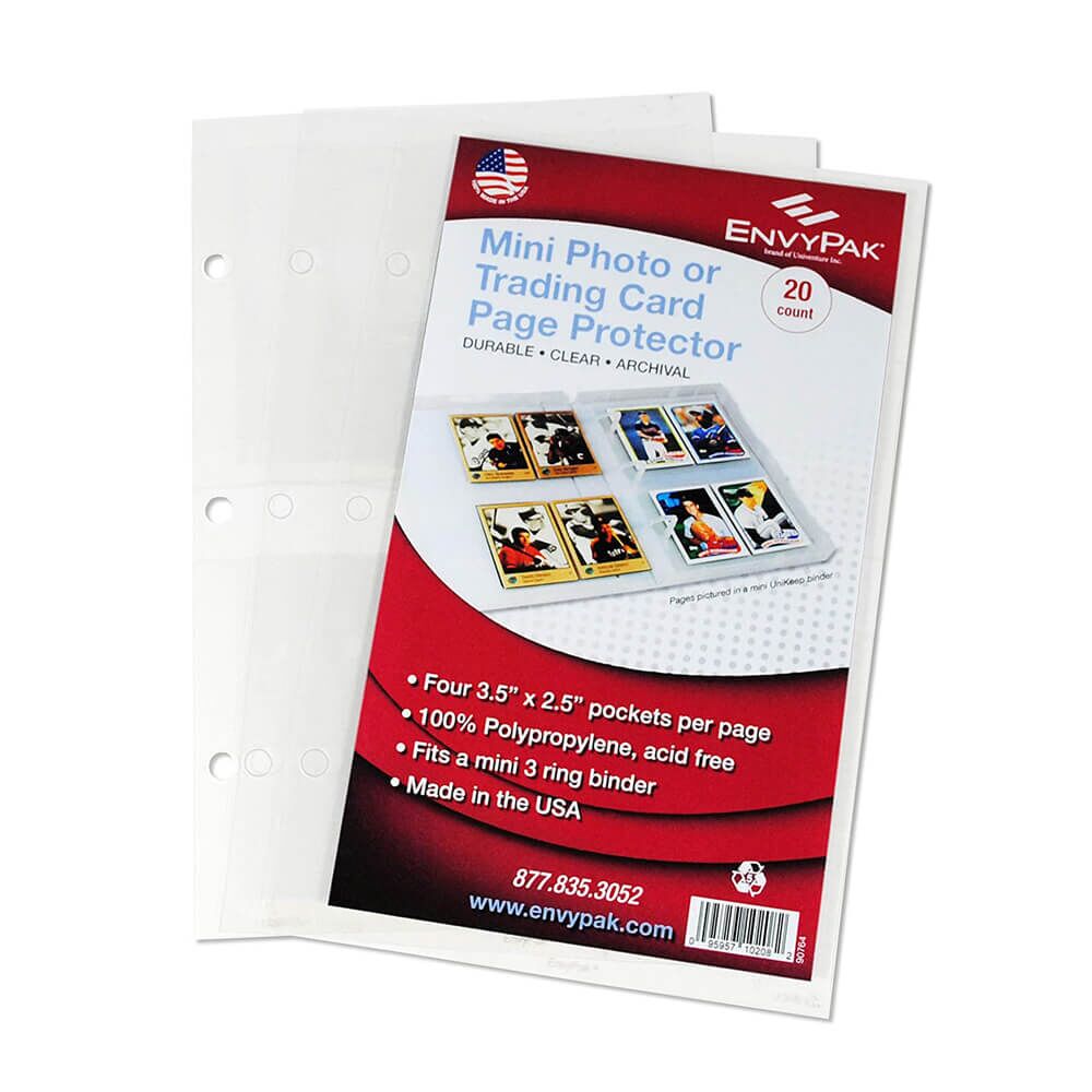 4 Pocket Card Protector - Holds 3.5" x 2.5" Cards/Photos - 20 Pack - Fits Mini Binder Trading Card Sleeves