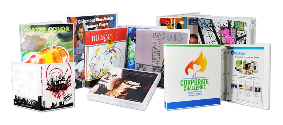 Custom Binders Group display of open Custom Binders. Design Your Own Binder Today.