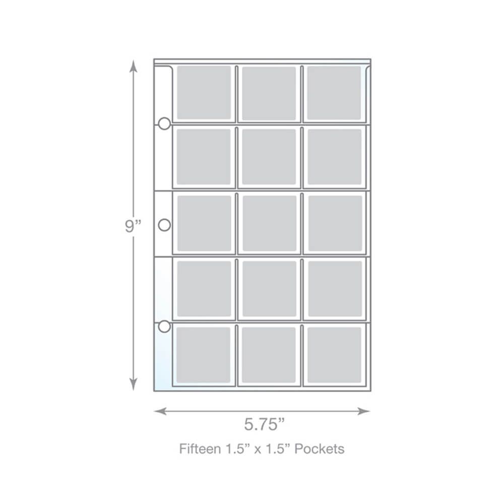15 Pocket Stamp/Coin Page Protector - Holds 1.5″ x 1.5″ Inserts - 20 Pack - Fits Mini Binder 15 Pocket Stamp/Coin Page Protector - Holds 1.5″ x 1.5″ Inserts - 20 Pack - Fits Mini Binder - Image 2