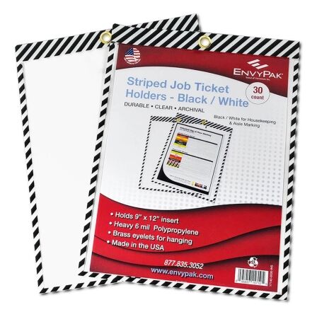 Color Striped Job Ticket Holders - Pack of 30 Job Ticket Holders - 9 x 12 Clear