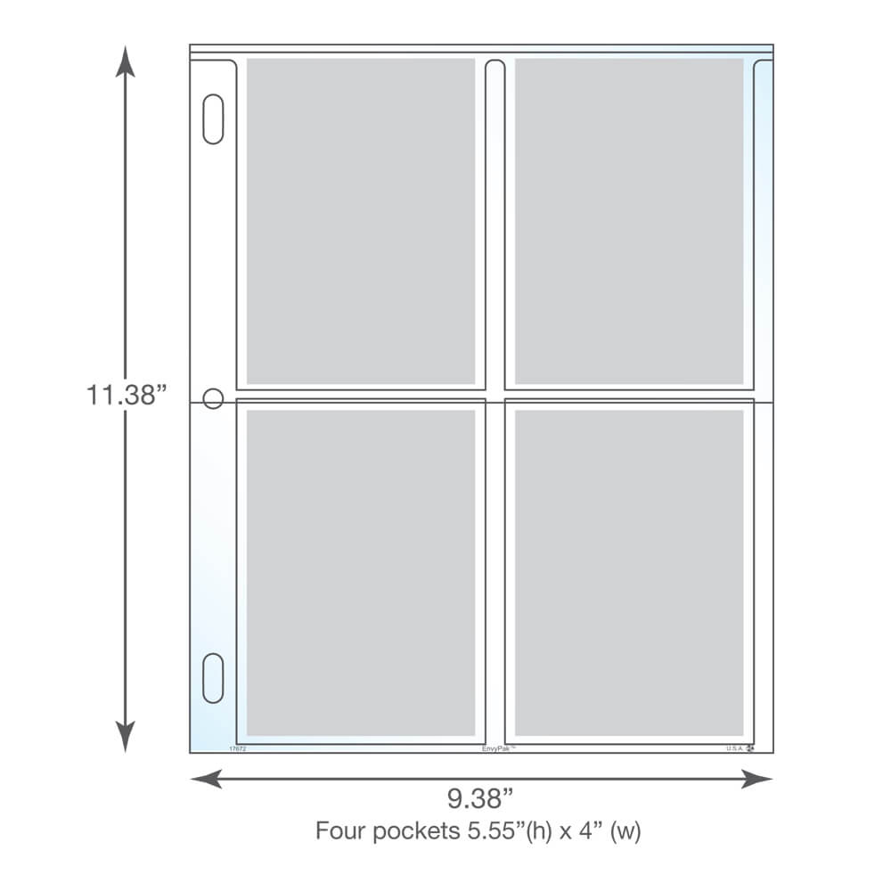 4 Pocket Sheet Protector For Photos, Postcards or Tarot Cards, Pack of 25 4 Pocket Sheet Protector