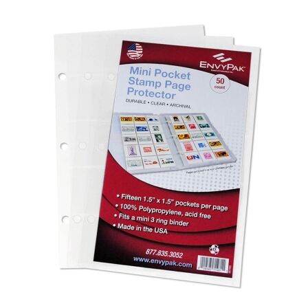 15 Pocket Stamp/Coin Page Protector - Holds 1.5″ x 1.5″ Inserts - 20 Pack - Fits Mini Binder Coin Page Protector