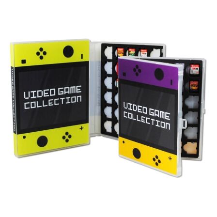 Nintendo switch game case collection showcasing a game case alongside two controllers, highlighting gaming essentials in a tidy layout.