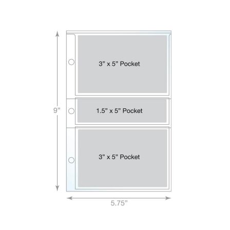 2 Pocket Recipe Card/Photo Page Protector - Holds 3"x5" Sheets - 50 Pack - Fits Mini Binder 2 Pocket Recipe Card