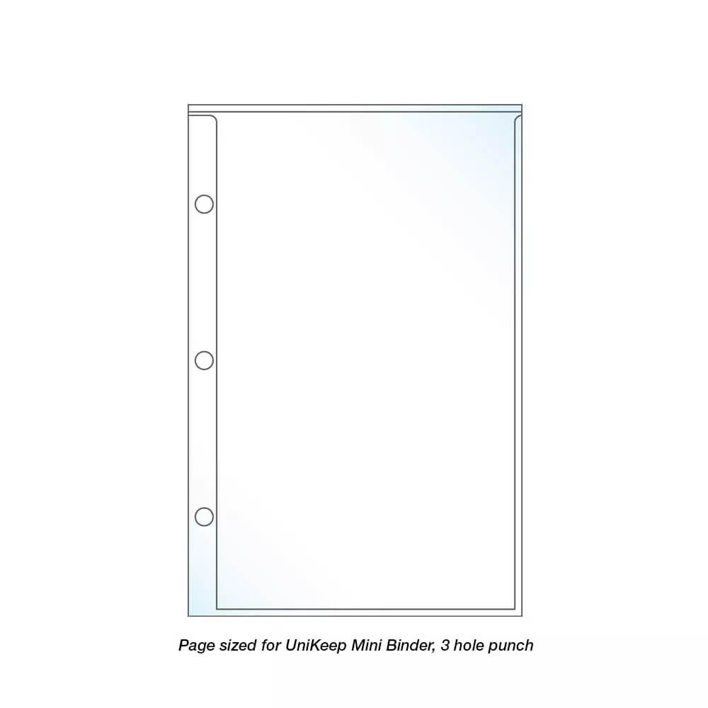 Page Protector - Holds 5" x 8.5" Sheets - Pack of 100 - Fits UniKeep Mini Binder page protectors