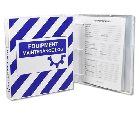 Equipment Maintenance Log A blue and white binder labeled 'Equipment Maintenance Log' displayed on a neutral background.