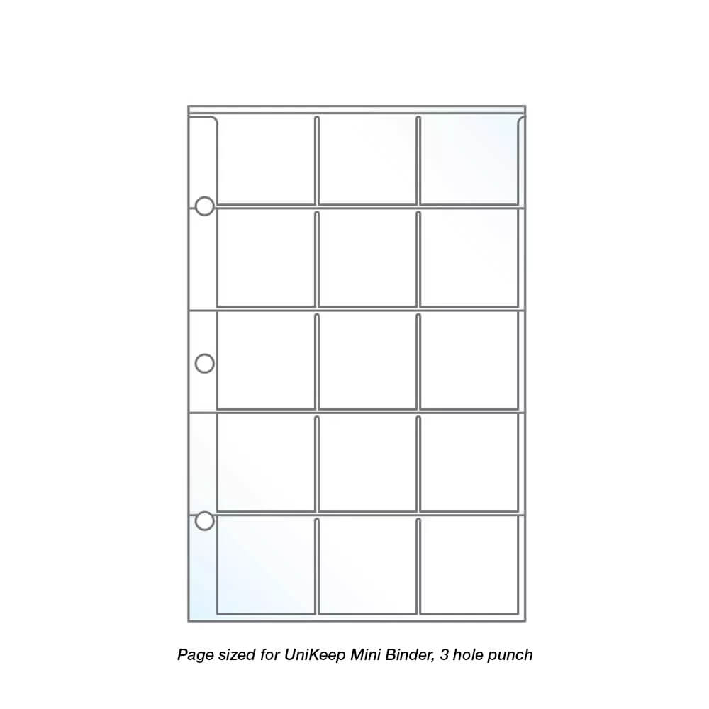 15 Pocket Stamp/Coin Page Protector - Holds 1.5″ x 1.5″ Inserts - 20 Pack - Fits Mini Binder page protectors