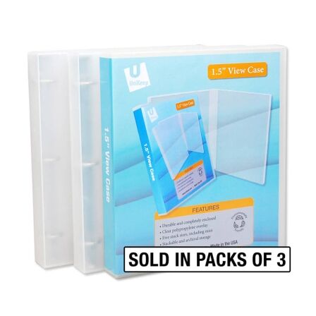 1.5 Inch Clear View 3-Ring Binder - Metal Rings - 3 Pack of Binders - Made in USA. Pack of 3, 1.5 inch binders
