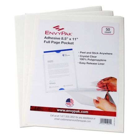 Clear Adhesive Pockets 8.5" x 11"<br>- Box of 50 Clear Adhesive Pockets 8.5" x 11"<br>- Box of 50 - Image 3