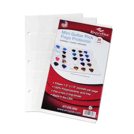 15 Pocket Guitar Pick Page Protector - Holds 15 Picks per Page - 20 Pack - Fits Mini Binder Guitar Pick Page Protector