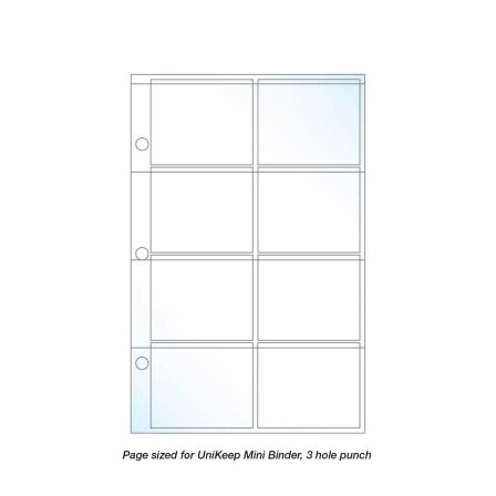 8 Pocket Movie Ticket Stub/Postage Stamp Page Protector - Holds 2.2″ x 2.5″ Inserts - 20 Pack - Fits Mini Binder page protectors