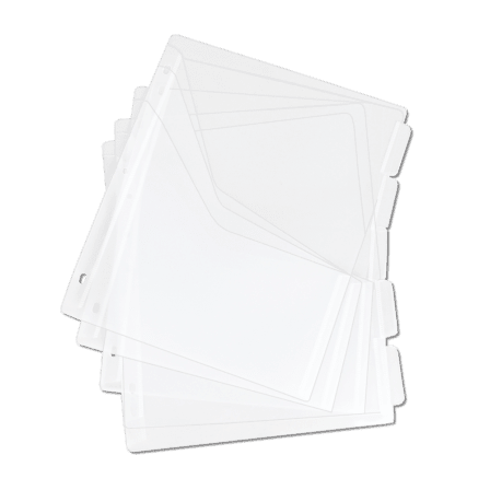 Tabbed Dividers with Pockets<br> Clear - Set of 15 tabbed dividers with pockets, pocket dividers