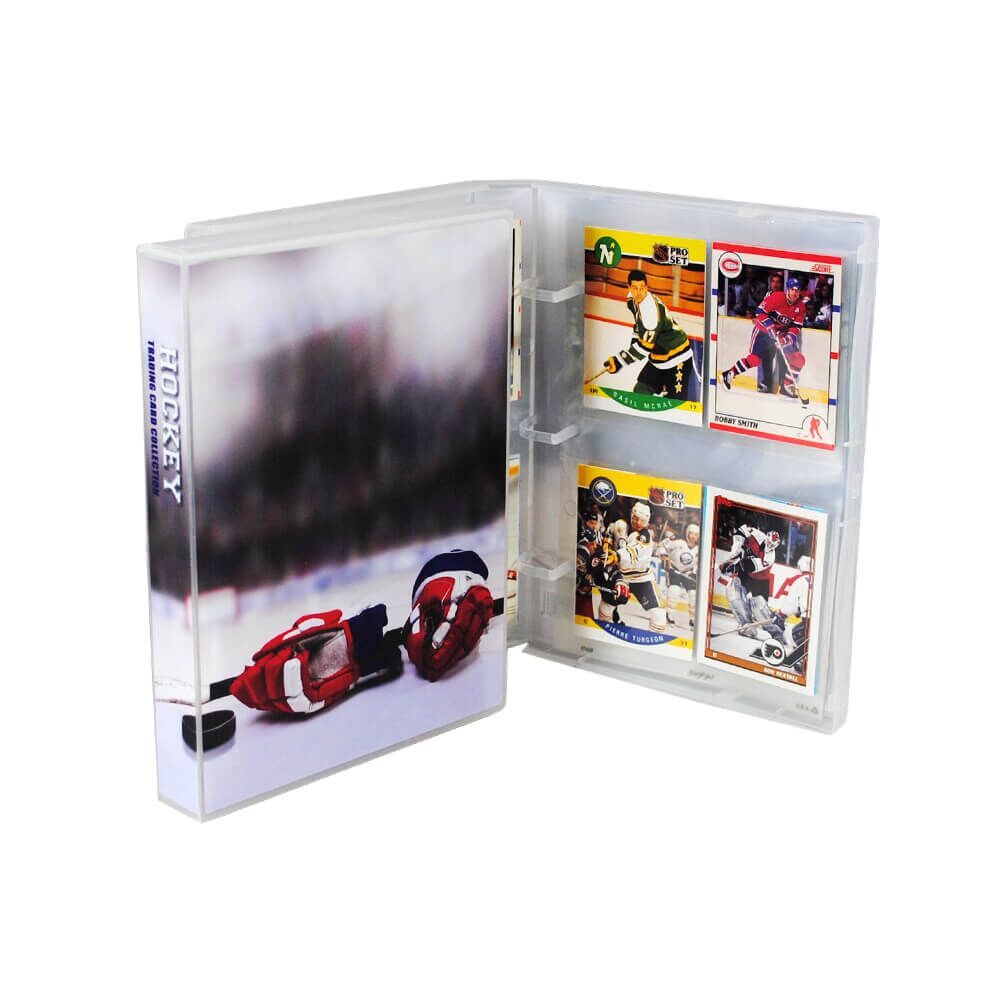 Hockey Themed Trading Card Storage Case - Holds up to 200 Cards - Complete with 25 Pages - Mini Binder hockey card binder