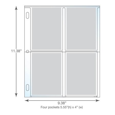 4 Pocket Sheet Protector For Photos, Postcards or Tarot Cards, Pack of 25 4 Pocket Sheet Protector