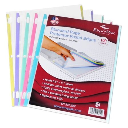 Sheet Protectors Pastel Color-Coded Edges - Pack of 100 Sheet Protectors For Binders