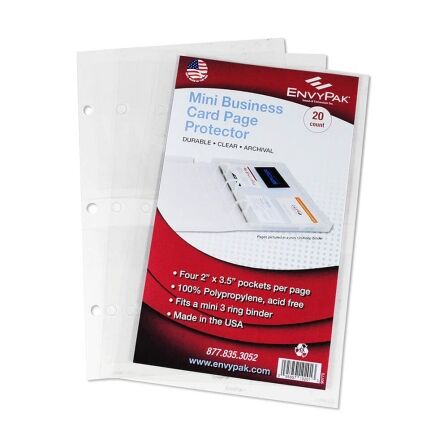 4 Pocket Photo Page - Holds Business Card Size 3.5" x 2" Inserts - Pack of 20 - Fits Mini Binder 4 Pocket Sheet Protectors