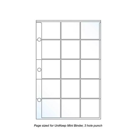15 Pocket Stamp/Coin Page Protector - Holds 1.5″ x 1.5″ Inserts - 20 Pack - Fits Mini Binder page protectors