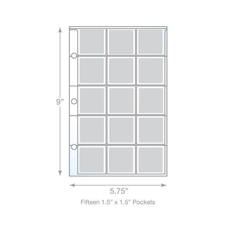 15 Pocket Stamp/Coin Page Protector - Holds 1.5″ x 1.5″ Inserts - 20 Pack - Fits Mini Binder 15 Pocket Stamp/Coin Page Protector - Holds 1.5″ x 1.5″ Inserts - 20 Pack - Fits Mini Binder - Image 2