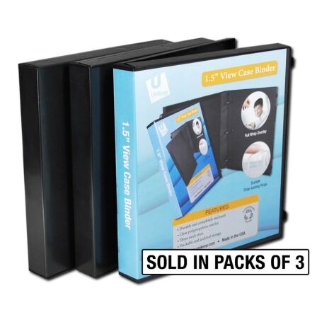 1.5-Inch 3-Ring View Binder - Fully Enclosed Case - Pack of 3 - Made in USA Pack of 3, 1.5 inch binders