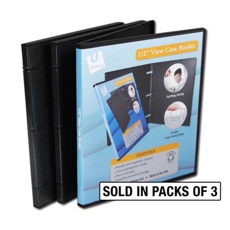 0.5 Inch 3-Ring View Binder - Pack of 3 - Made in USA A pack of 3, 12 inch clear view binders
