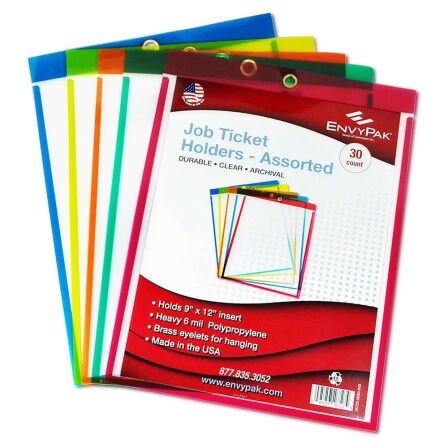 Work Order Sleeves - 9 x 12 Clear - Pack of 30 Job Ticket Holders - 9 x 12 Clear